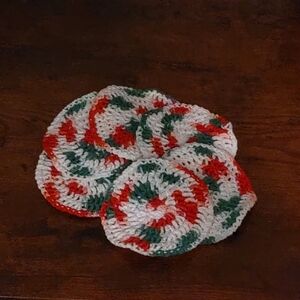 Handmade Crochet Coasters Set Of Six Christmas Red Green White